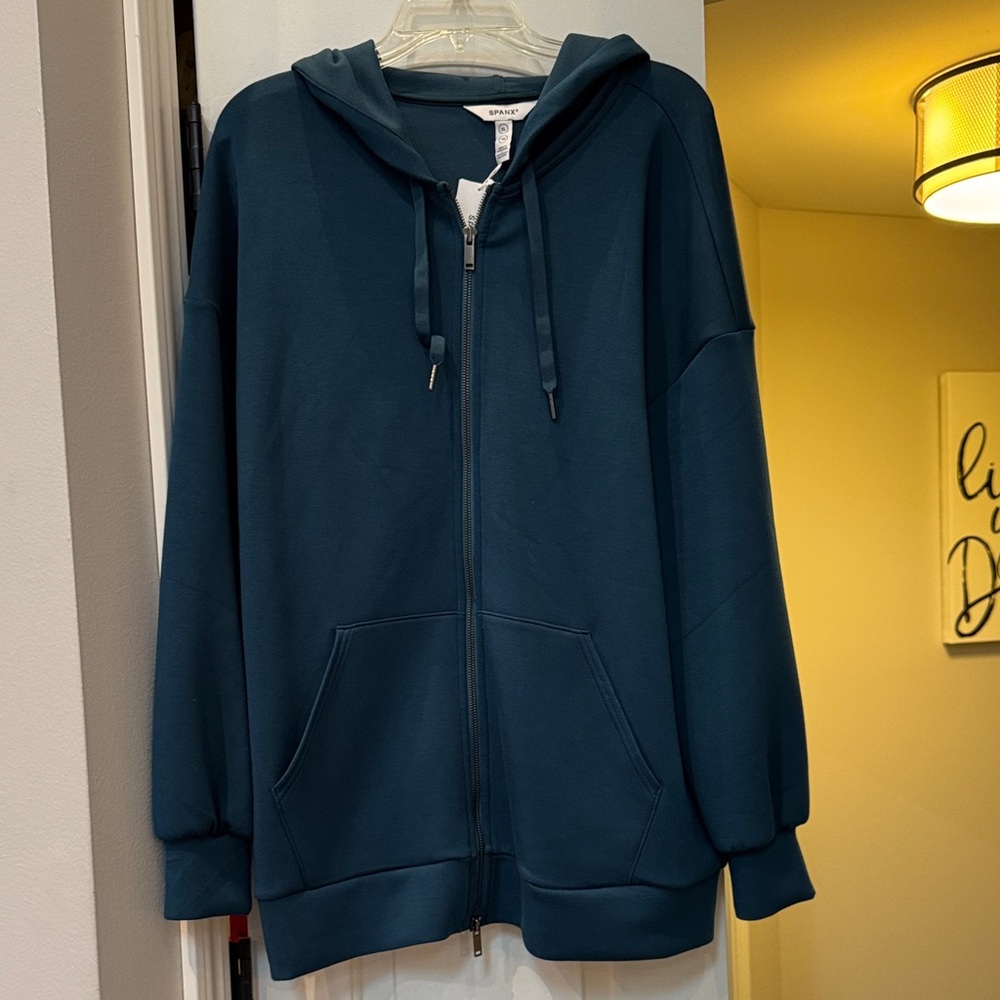 NWT SPANX Air Essentials Brushed Teal Hoodie - Picture 2 of 5